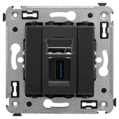 4412303 - ДКС USB 3.0 розетка одинарная в стену, тип А-А, "Avanti", "Черный матовый"