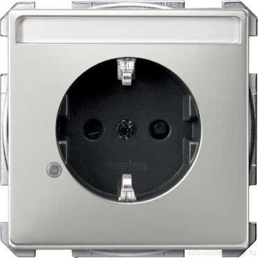 SD Розетка с индикатором, шторк., полем для надписи 2К+З 16А 250В~, стальн.