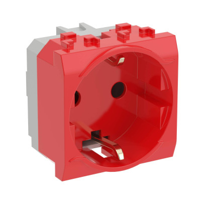 ДКС Электрическая розетка, с заземлением, со шторками, красная, 2 мод., 76482R