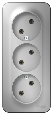 BLANCA О/У РОЗЕТКА 3-ая без заземления без штор. ИЗОЛ.ПЛ., 16А, 250В,АЛЮМИНИЙ