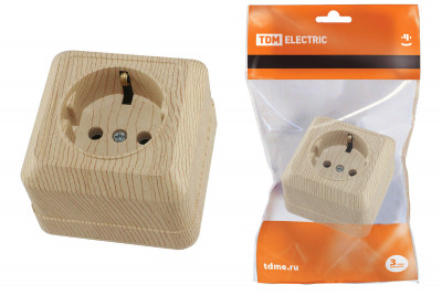 Розетка 2П+З открытой установки IP20 16А, сосна "Ладога" TDM Electric, SQ1801-0050
