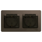 РОЗЕТКА двойная с заземлением, со шторками, в сборе, IP44, ШОКОЛАД