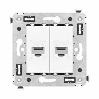 DKC Компьютерная розетка RJ-45 без шторки в стену, кат.6А двойная, "Avanti", "Белое облако"