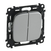 Legrand Valena ALLURE.Переключатель двухклавишный 10А 250В с лицевой панелью.Безвинтовые зажимы.Алюминий, 752908