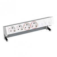 Simon 400 Алюминий Настольный розеточный блок, 2x2P+E, 2x2P+E UPS, адаптер для 4хRJ45, моноблок, 42602240-133