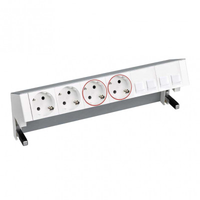 Simon 400 Алюминий Настольный розеточный блок, 2x2P+E, 2x2P+E UPS, адаптер для 4хRJ45, моноблок, 42602240-133