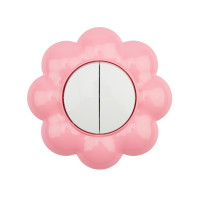 Выключатель двухклавишный HAPPY Цветок с/у, белый/розовый KRANZ, KR-78-0624