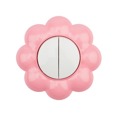 Выключатель двухклавишный HAPPY Цветок с/у, белый/розовый KRANZ, KR-78-0624