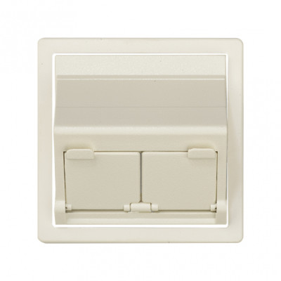 Simon 82 Розетка наклонная для передачи данных со шторками на 2 разъема RJ45 цвета слоновая кость, 82579-31