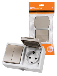 Блок комбинированный (горизонтальный) выключатель 2-кл. + розетка 2П+З с з/ш БКВР IP54 "Вуокса" TDM Electric, SQ1803-0012