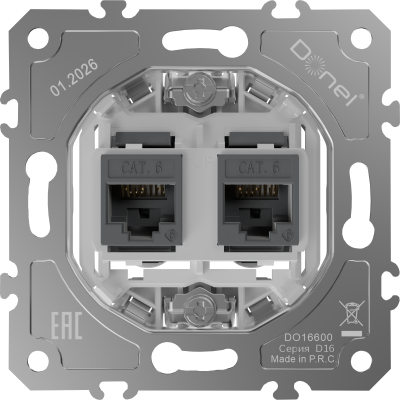 Donel D16  Механизм розетки RJ45 + RJ45 (двойная) cat.6/ClassE-8/8, DO16600