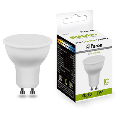Лампа светодиодная, 80LED (7W) 230V GU10 4000K MR16, LB-26, Feron 25290