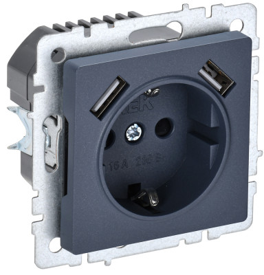 BRITE Роз. с з/к/ш 16А с USB A+A 3,1А РЮш10-2-БрМ мар. IEK, BR-R14-16-U21-D31-K35