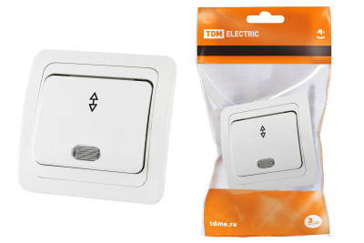 Переключатель на 2 направления с подсветкой 10А белый "Валдай" TDM Electric, SQ1804-0005