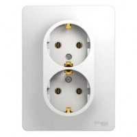 РОЗЕТКА двойная с заземлением, 16А, в сборе, БЕЛЫЙ