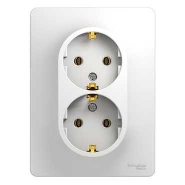 РОЗЕТКА двойная с заземлением, 16А, в сборе, БЕЛЫЙ