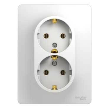 РОЗЕТКА двойная с заземлением, 16А, в сборе, БЕЛЫЙ