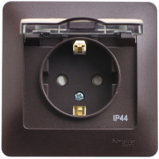 РОЗЕТКА с заземлением со шторками с крышкой, в сборе,16А IP44,ШОКОЛАД
