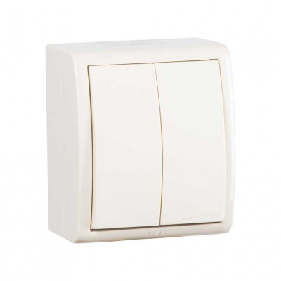 Simon 1594398-031 Simon15 IP54  Выключатель 2-клав. 10А 250В~, винт. зажим, сл. кость