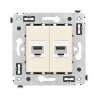 DKC Компьютерная розетка RJ-45 без шторки в стену, кат.6А двойная, "Avanti", "Ванильная дымка"