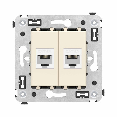 DKC Компьютерная розетка RJ-45 без шторки в стену, кат.6А двойная, "Avanti", "Ванильная дымка"