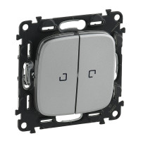 Legrand Valena ALLURE.Переключатель двухклавишный 10АХ 250В с подсветкой.С лицевой панелью.Алюминий, 752909