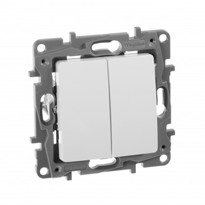 672202 - Выключатель двухклавишный - Legrand Etika - 10А 250В безвинтовые зажимы - белый, Legrand