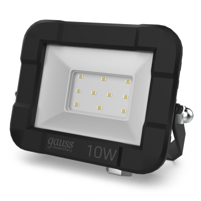Gauss Прожектор Elementary 10W 845lm 4000К 200-240V IP65 черный LED, 613100210