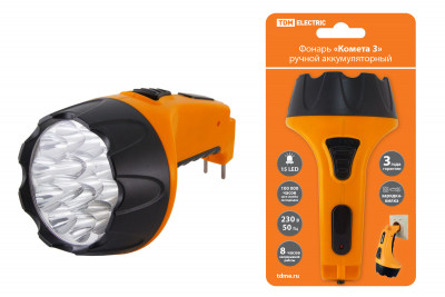 Фонарь «Комета 3» ручной аккумуляторный, 15 светодиодов, 1,1Ач 230В вилка, TDM Electric, SQ0350-0041