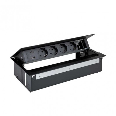 Simon 400 Врезной x6 розеточный блок, щетка, 4x2P+E, 2xUSB з/у, 1 пустой модуль, черный,, 44624000-138