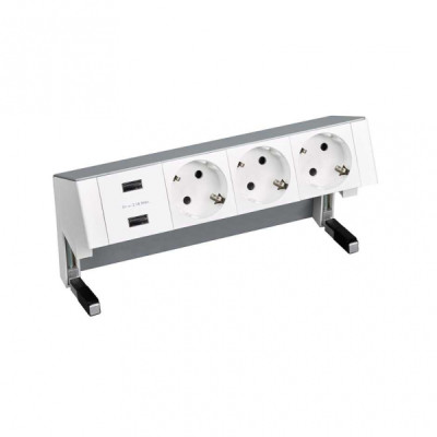 Simon 400 Настольный x4 розеточный блок, 3x2P+E, 2xUSB з/у, Алюминий,, 42423000-133