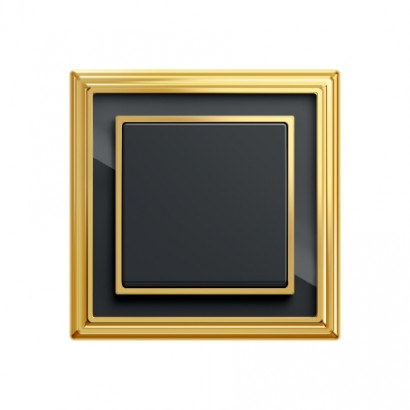 ABB Выключатель 1-клавишный, цвет антрацит - Латунь полированная, черное стекло, серия Династия