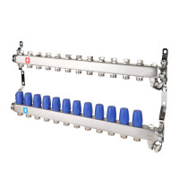Коллектор без расходомеров, c дренажным краном и краном Маевского. 12 вых., MS.612.06