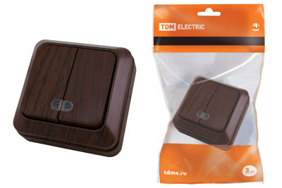 Выключатель 2-кл. открытой установки с подсветкой IP20 10А, бук "Ладога" TDM Electric, SQ1801-0030