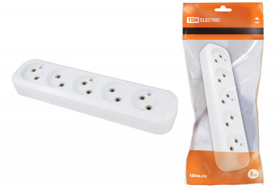 Колодка розеточная 5 гнезд 2П б/з 10А 250В белая TDM Electric, SQ1806-0034