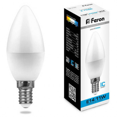Лампа светодиодная, (11W) 230V E14 6400K С37, LB-770, Feron 25943