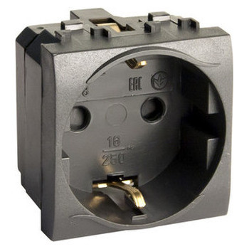 ДКС Электрическая розетка, с заземлением, со шторками, черная, 2 мод., 77482N