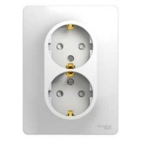 РОЗЕТКА двойная с заземлением со шторками, 16А, в сборе, БЕЛЫЙ