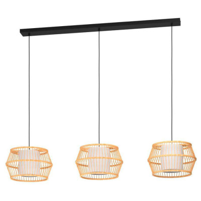 390234 Люстра MONTERROSO, 3X40W (E27), сталь, черный // дерево, текстиль, натуральный, белый, 390234