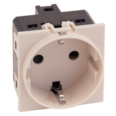 Розетка 220V с/з со шторками, винтовой зажим 16A (Песочный матовый) Meiton, AM4141