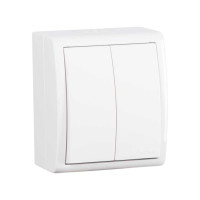 Simon Simon15 IP54  Выключатель 2-клав. с подсветкой 10А 250В~, винт. зажим, белый, 1594399-030