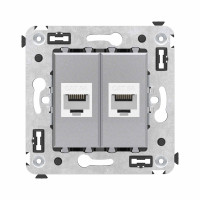 DKC Компьютерная розетка RJ-45 без шторки в стену, кат.6А двойная, "Avanti", "Закаленная сталь"