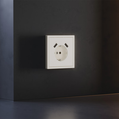 Накладка для розетки с заземлением и защитными шторками, с USB A+A, S70 (хлопок), VLS000913