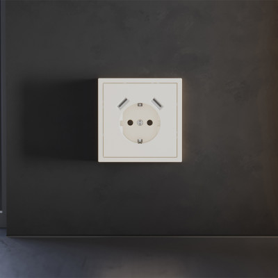 Накладка для розетки с заземлением и защитными шторками, с USB A+A, S70 (хлопок), VLS000913