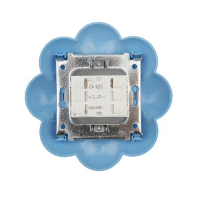 Выключатель одноклавишный HAPPY Цветок с/у, белый/голубой KRANZ, KR-78-0626