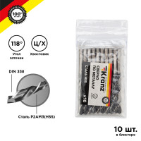 Сверло по металлу 7,0х109х69мм (HSS), DIN 338, 10 шт. в упаковке KRANZ, KR-91-0623