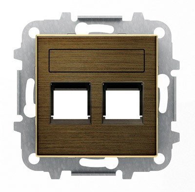 8518.2 OE - Накладка для 2-х суппортов/разъёмов типа 2017... и/или 2018..., со шторками и полем для надписи, серия SKY, цвет античная латунь - 2CLA851820A1201