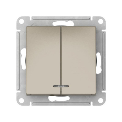 ATN000553S - ATLASDESIGN 2-клавишный ВЫКЛЮЧАТЕЛЬ с подсветкой, сх.5а, 10АХ, мех., быстрозажим. клем., ШАМПАНЬ, Systeme Electric