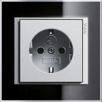 Gira Розетка 2к+з, матовый алюминий - черный, серия Event Clear