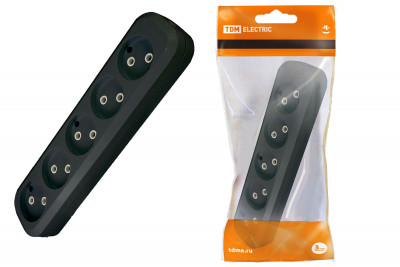 Колодка розеточная 5 гнезд 2П б/з 10А 250В черная TDM Electric, SQ1806-0134